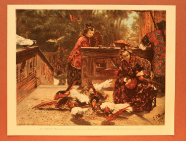 Kunst Druck Ad v Menzel 1890-1900 Chinesinnen und Fasanen